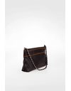 Black Leather Pochette with Orange Stitching and Silver Tone Chain