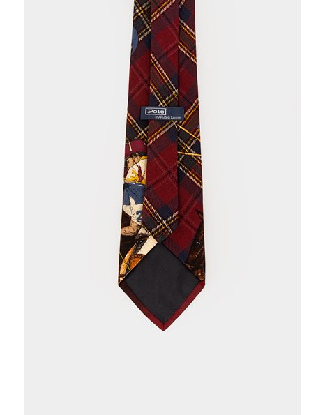 Multicoloured Silk Check Tie with Horseman Print
