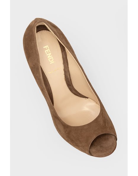 Taupe Suede Leather Peep Toe Pumps / Size: 36 - Fit: True to size