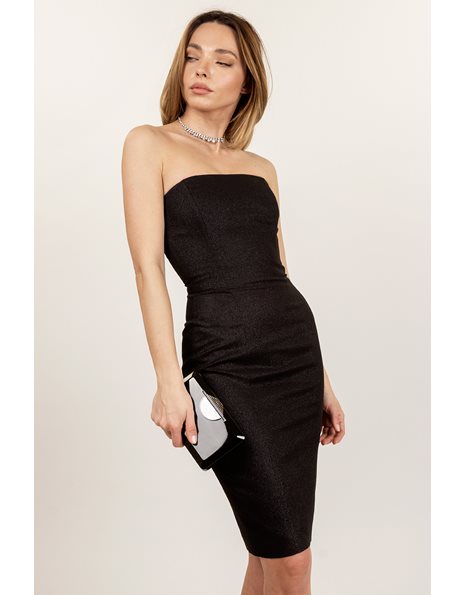 Black Metallic Strapless Mini Dress / Size: 4 - Fit: XXS
