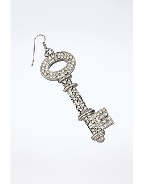 Silver Tone Crystal Embellished Key-Shaped Earrings
