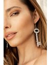 Silver Tone Crystal Embellished Key-Shaped Earrings