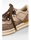 H222 Μπεζ Σουέντ Sneakers με Χρυσές Δερμάτινες Λεπτομέρειες / Μέγεθος: 39 - Εφαρμογή: Κανονική