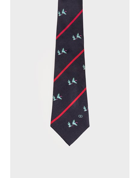 Blue Silk Striped Tie with Birds