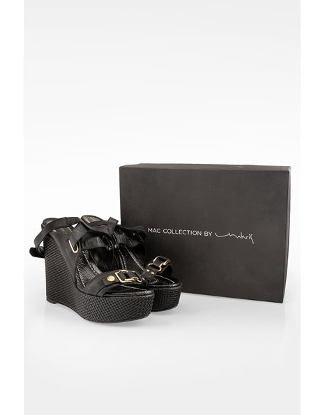 Black Leather Platforms with Raffia / Size: 40 - Fit: True to size