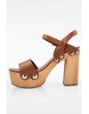 Tan Leather Wooden Heeled Sandals / Size: 41 - Fit: True to size