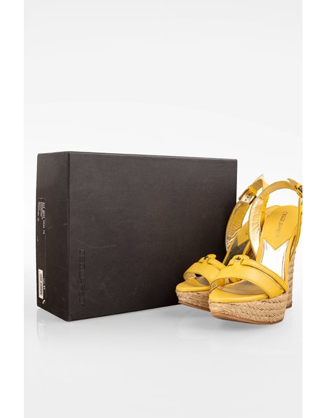 Yellow Leather Espadrilles with Raffia Platforms / Size: 40 - Fit: True to size