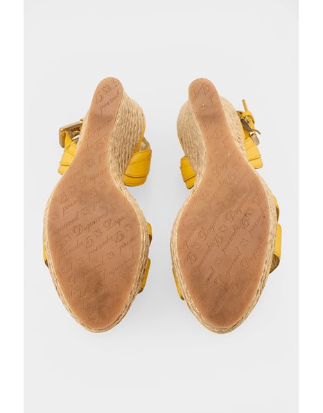 Yellow Leather Espadrilles with Raffia Platforms / Size: 40 - Fit: True to size