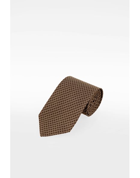 Brown Silk Tie with Beige Print