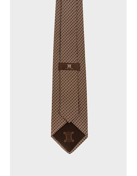 Brown Silk Tie with Beige Print