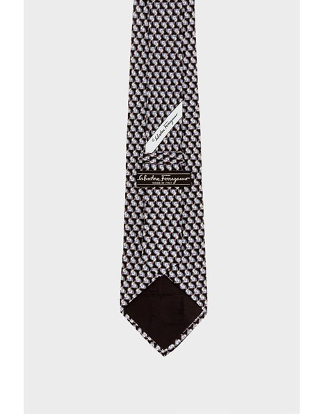 Black Silk Printed Tie with Foxes Print