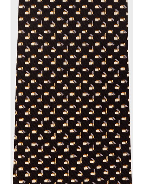 Black Silk Tie with Boxes Print