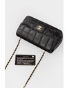 Black Leather Quilted Mini Chocolate Bar Flap Crossbody Bag