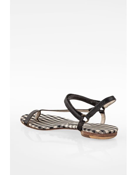 Black Leather Sandals with Check Print Inslole / Size: 36 - Fit: True to size