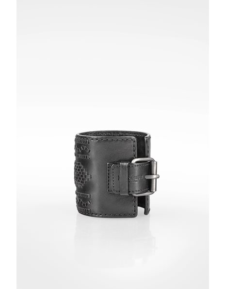 Black Leather Cuff with Braided Details