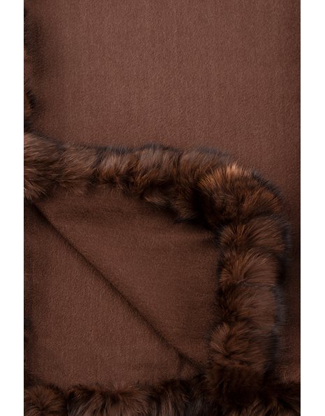 Brown Cashmere Shawl with Fur Trimmings