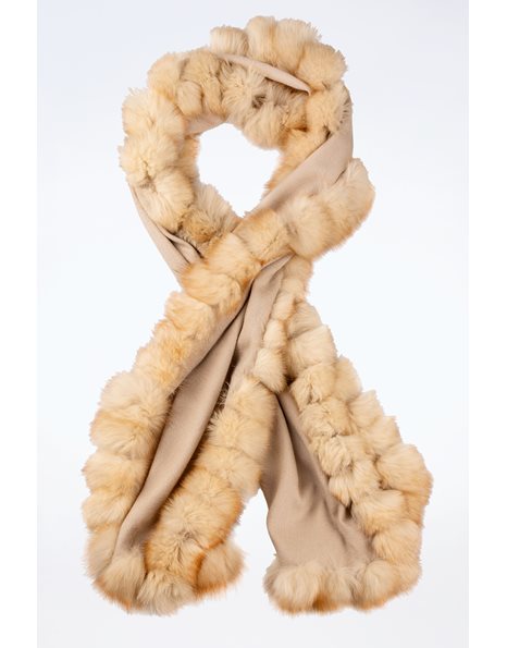 Beige Cashmere Shawl with Fur Trimmings