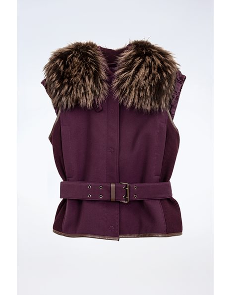 Purple Sleeveless Ski Jacket with Removable Fur Collar / Size: 44 - Fit: S/M