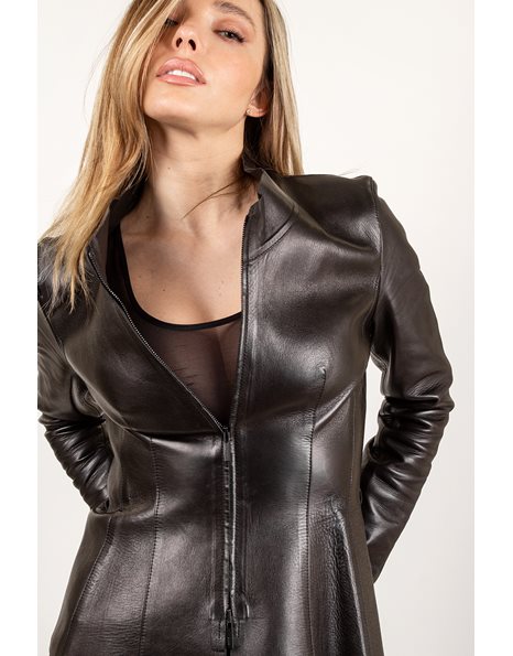 Fitted Black Leather Jacket / Size: 40 ΙΤ - Fit: XS