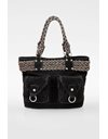 Black Suede Tote Bag with Silver Knitted Details