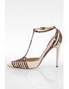 Beige Leather Ankle Strap Pumps with Snakeskin Details / Size: 38 - Fit: 39