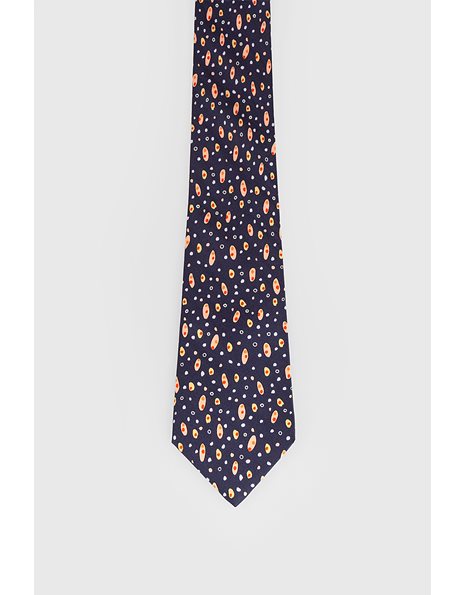Silk Tie with Abstract Print on a Dark Blue Background