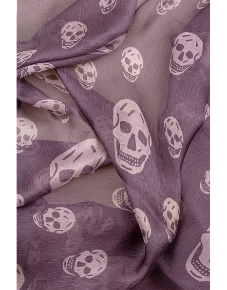 Lilac Skull-Print Silk Scarf