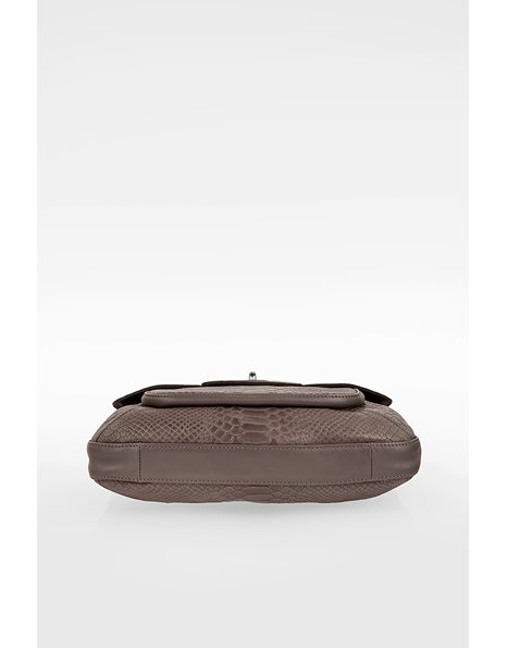 Brown Leather Shoulder Bag with Snake Effect