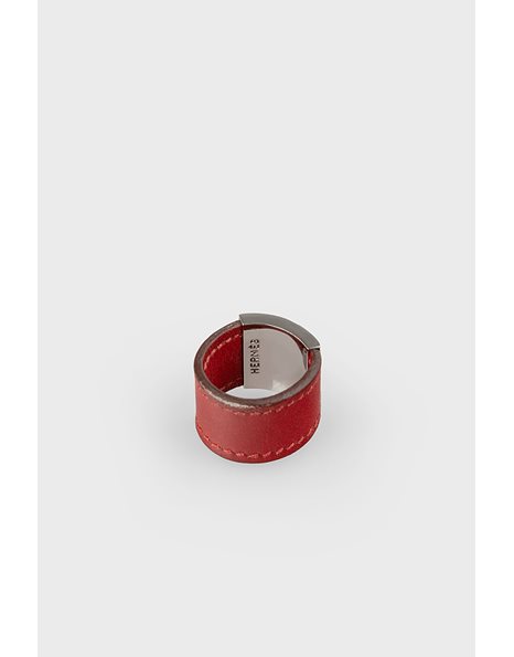 Silver H Logo Ring with Red Leather Details