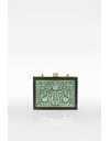 Dark Green Clutch with Blue Crystals and Gold Details