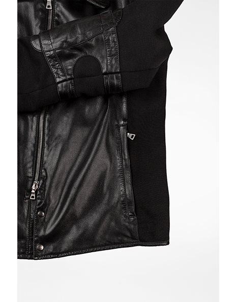 Ανδρικό Μαύρο Δερμάτινο Jacket / Μέγεθος: Medium (Tg.52) - Εφαρμογή: Medium