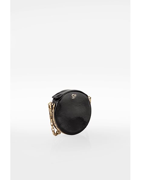 Black Round Small Patent Leather Crossbody Bag