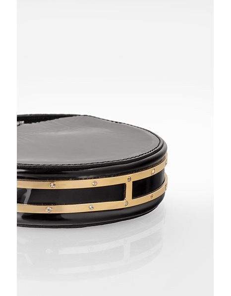 Black Round Small Patent Leather Crossbody Bag