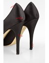 Black Satin Peep-Toe Heels with Black Satin Rose / Size: 39.5 - Fit: True to size