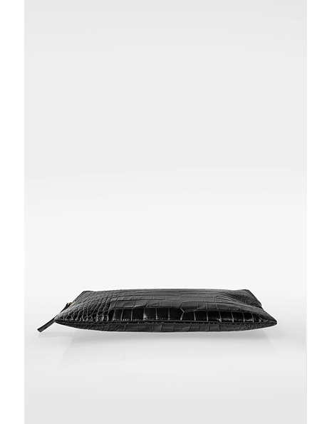 Black Wristlet Clutch with Embossed Crocodile Effect
