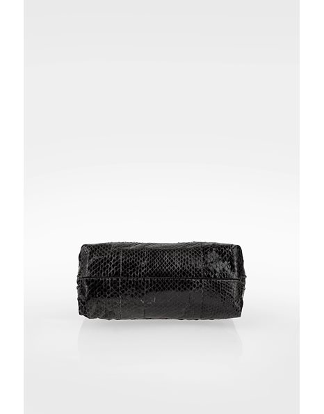 Black Snakeskin Clutch / Cosmetic Case with Red Leather Decorative Details