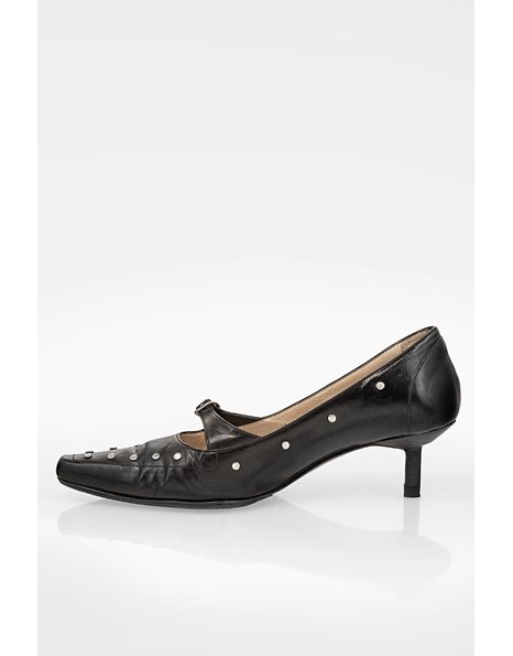 Black Leather Low Heeled Studded Mary Janes / Size: 35.5 - Fit: True to Size