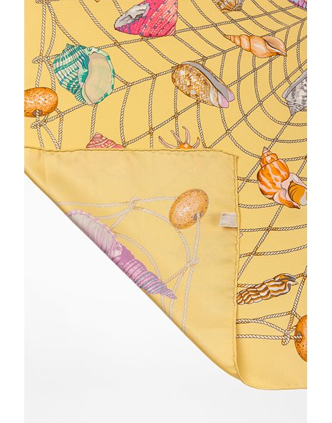   Yellow Silk Scarf with Colorful Shells