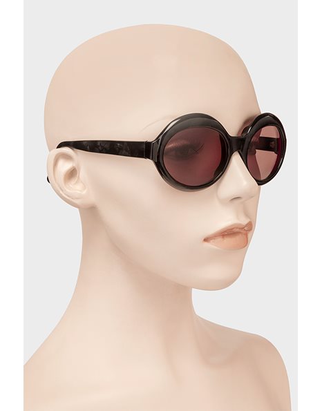Round Black Acetate Sunglasses with Black Tortoise Details 