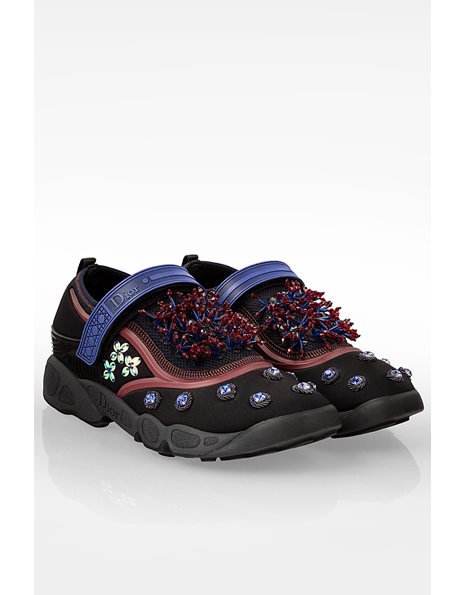 Black Neoprene Sneakers with Burgundy and Blue Crystal Embellishments / Size: 38 - Fit: 37.5