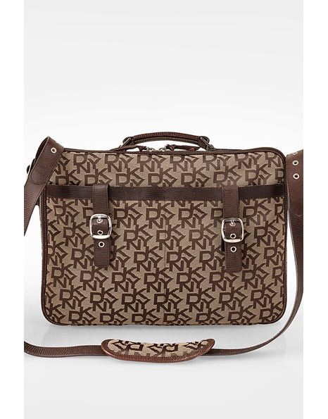 Beige Laptop Bag with Brown Leather Details 