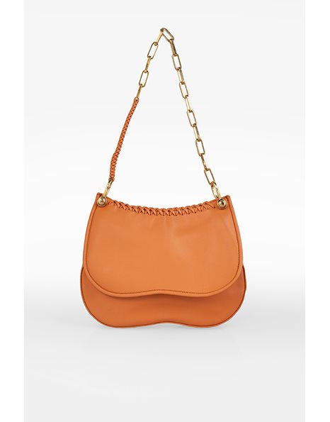 Peach Leather Shoulder Bag with Gold Chain