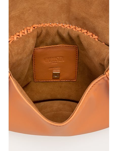 Peach Leather Shoulder Bag with Gold Chain