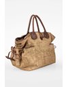 Beige Straw Tote Bag with Brown Leather Details 