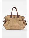 Beige Straw Tote Bag with Brown Leather Details 