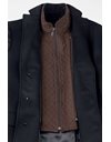 Navy Coat with Brown Suede Details / Designer size: 54 - Fit: True to size