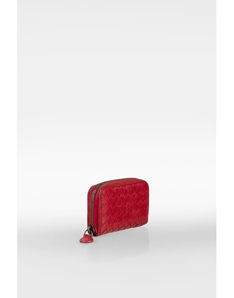 Red Leather Intrecciato Card Holder