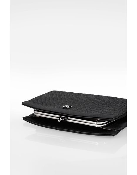 Black Quilted Satin Clutch