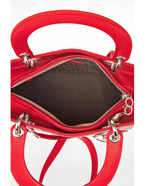 Studded Lady Dior Medium Cannage Red Bag