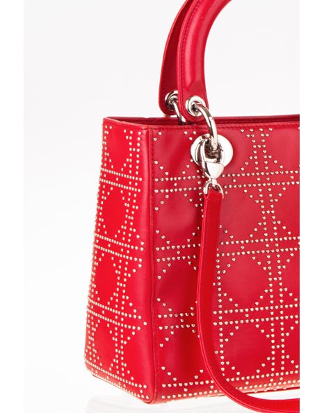 Studded Lady Dior Medium Cannage Κόκκινη Τσάντα